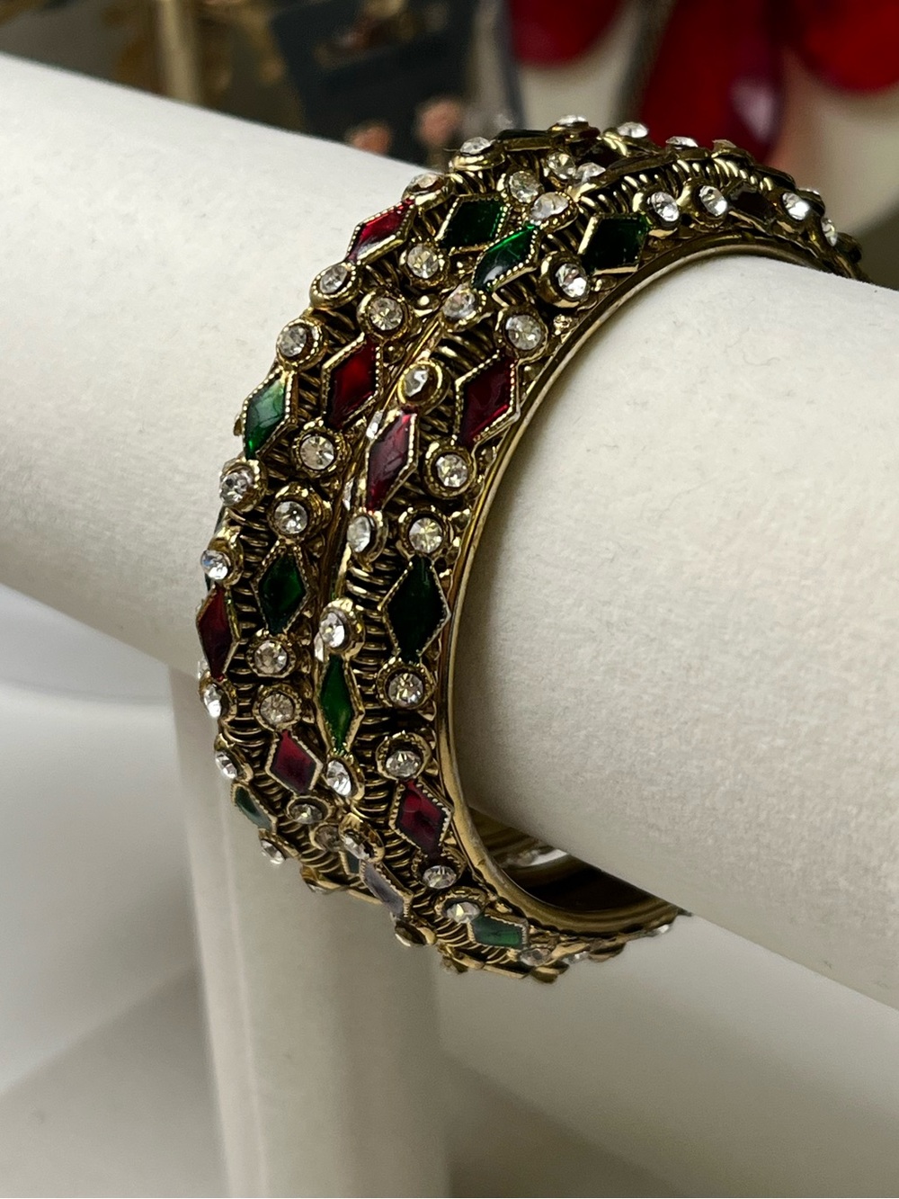 Antique Style Rhinestone & Enamel Bangle Bracelet Set